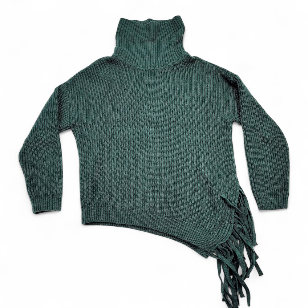 Vince Camuto Ribbed Turtleneck Fringe‎ Asymmetric Sweater M